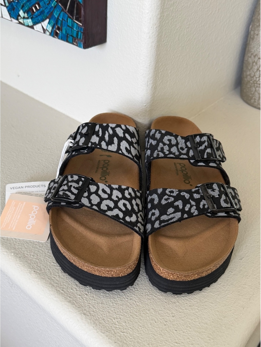 New Birkenstock Papillio Arizona Grooved Reflective Leopard Vegan Sandals 40